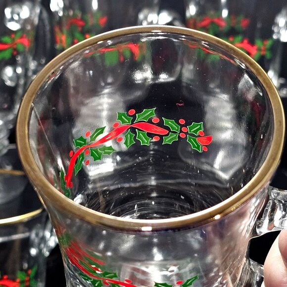 6 Libbey Holly Ribbons Irish Coffee Glasses 5.5" Christmas latte hot cocoa vtg - Picture 7 of 10